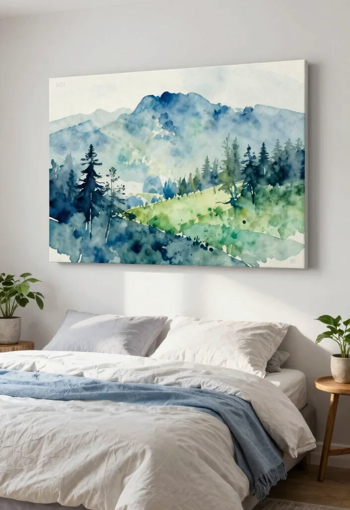 17 Blue Wall Art Bedroom Ideas With Calm Modern Energy - 6. Blue Watercolor Landscapes 1