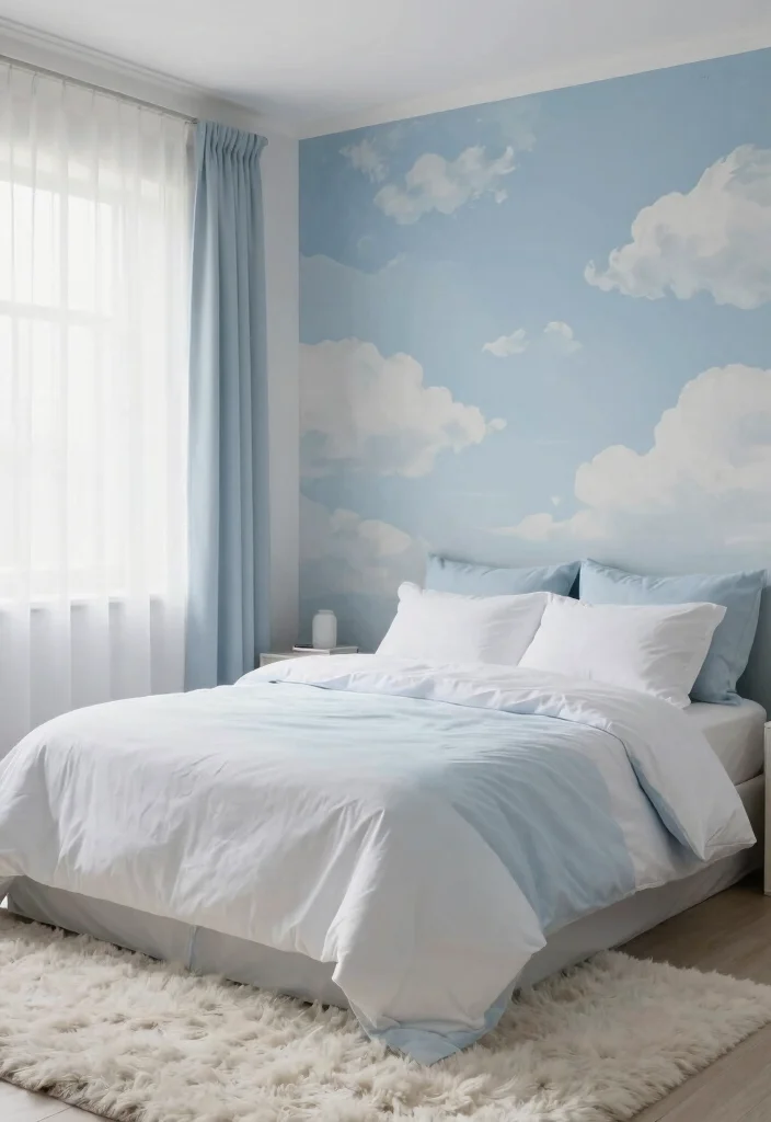 17 Blue Wall Art Bedroom Ideas With Calm Modern Energy - 8. Sky and Clouds 1