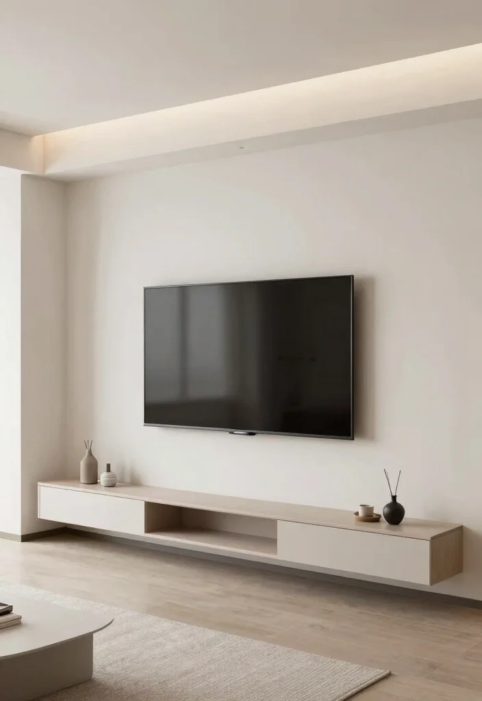 17 Japandi TV Unit Design Ideas With Minimal Warm Style - 10. Minimalist Wall Units 1