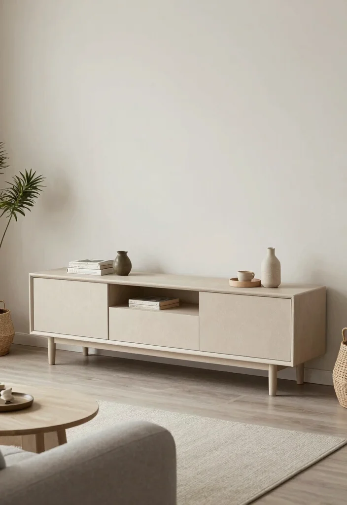 17 Japandi TV Unit Design Ideas With Minimal Warm Style - 11. Neutral Color Accents 1