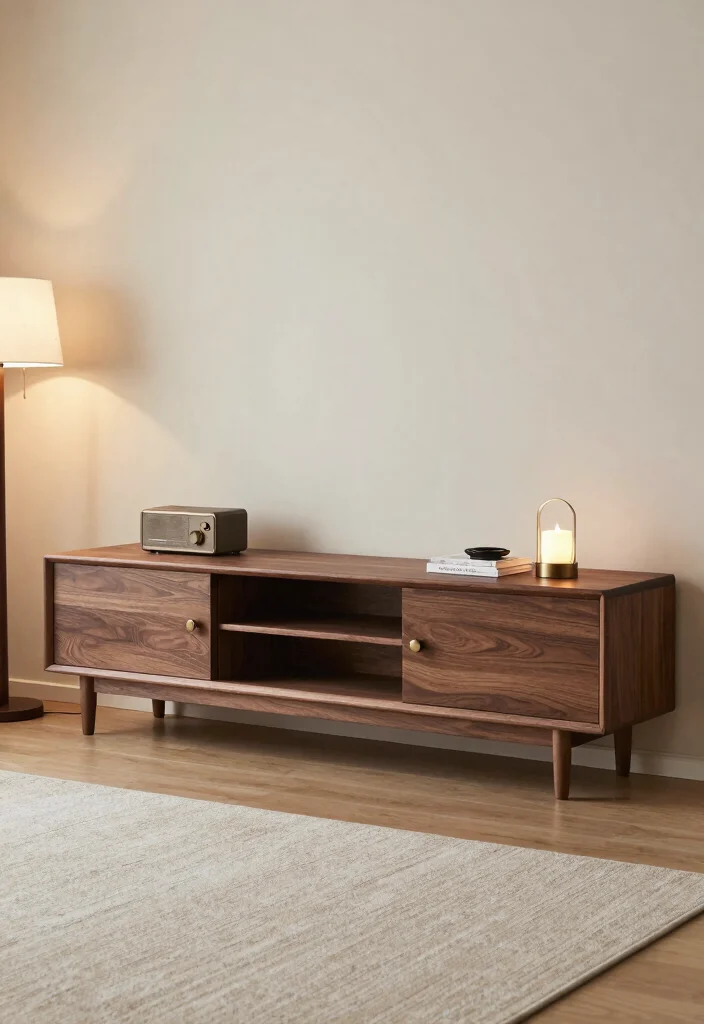 17 Japandi TV Unit Design Ideas With Minimal Warm Style - 2. Dark Wood Elegance 1