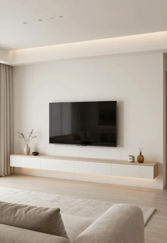 17 Japandi TV Unit Design Ideas With Minimal Warm Style - 4. Minimalist Floating Units 1