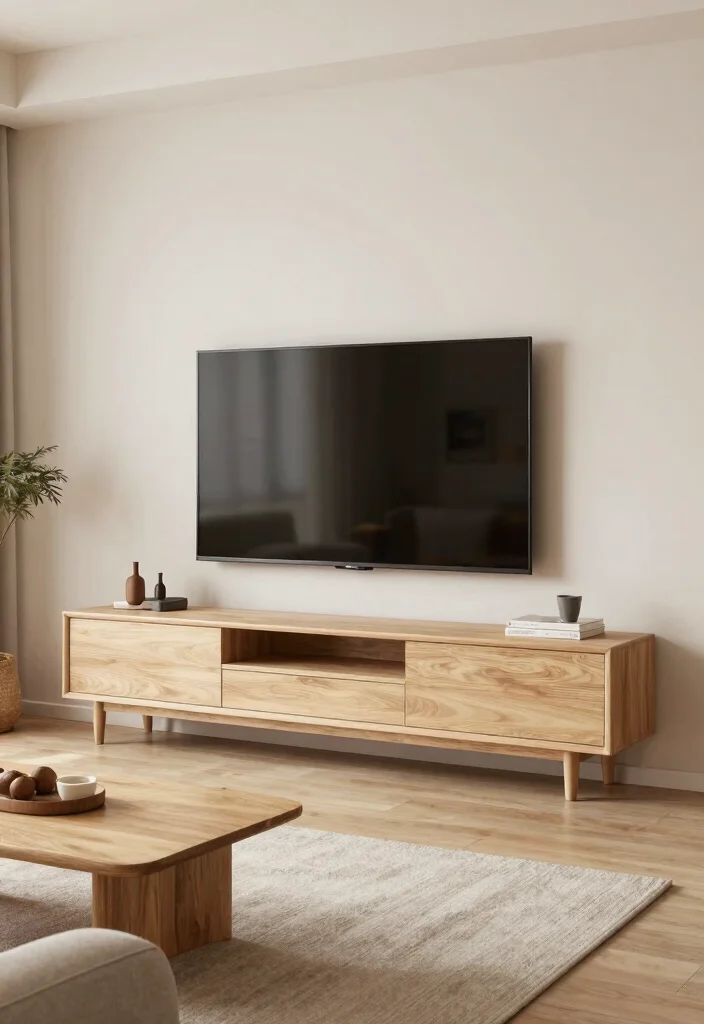 17 Japandi TV Unit Design Ideas With Minimal Warm Style - 8. Low Profile Units 1