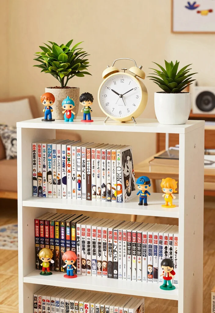 17 Manga Shelf Aesthetic Ideas for a Stylish Display - 3. Decorative Accents: Mix and Match 1