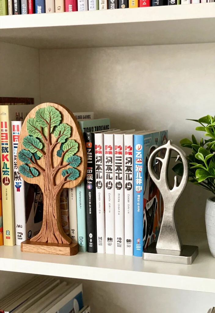 17 Manga Shelf Aesthetic Ideas for a Stylish Display - 6. Creative Bookends: Functional Art 1