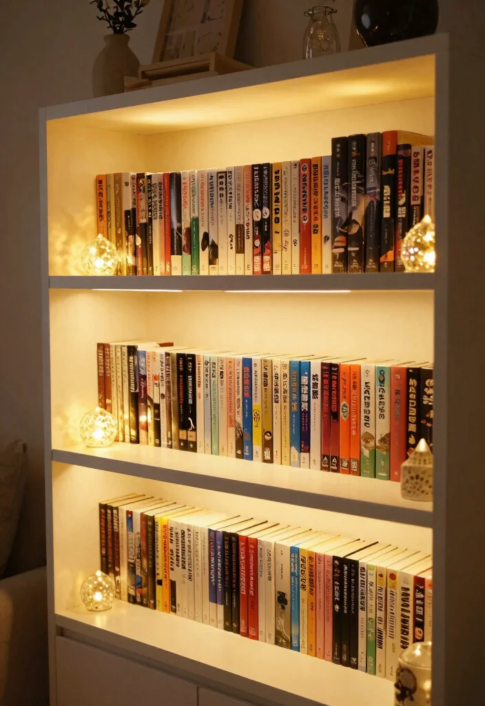17 Manga Shelf Aesthetic Ideas for a Stylish Display - 7. Light It Up: Incorporate Lighting 1