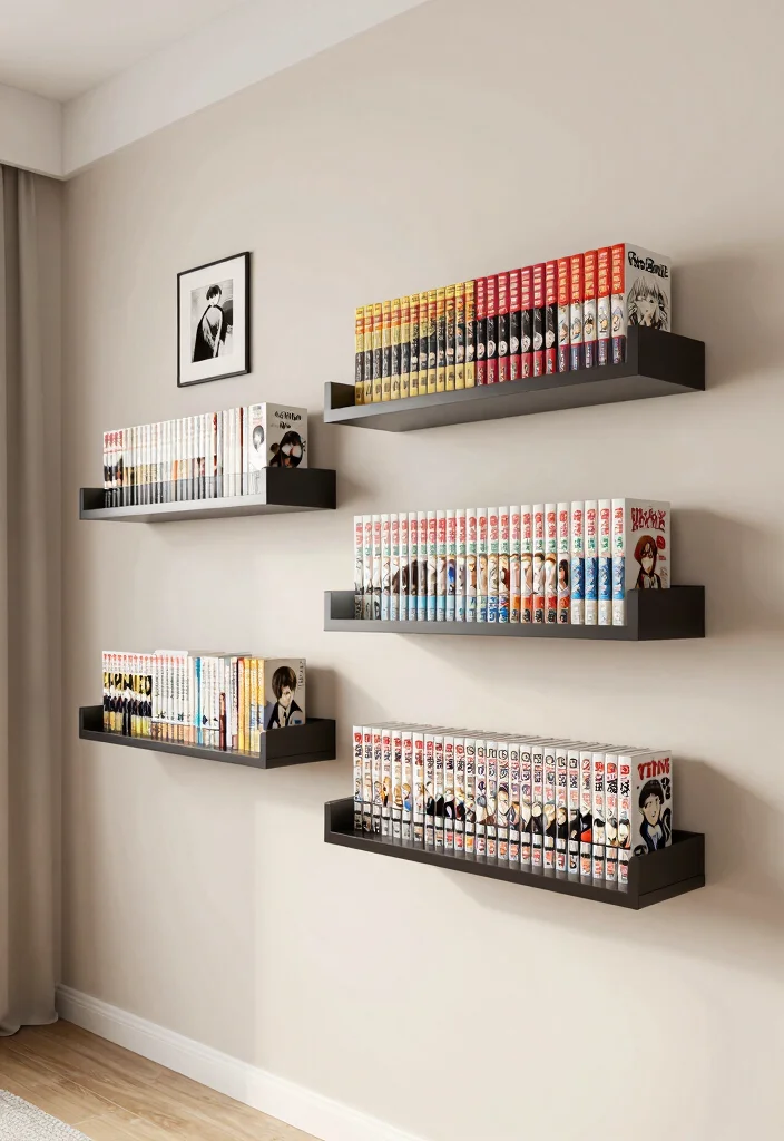 17 Manga Shelf Aesthetic Ideas for a Stylish Display - 9. Use of Wall Space: Floating Shelves 1
