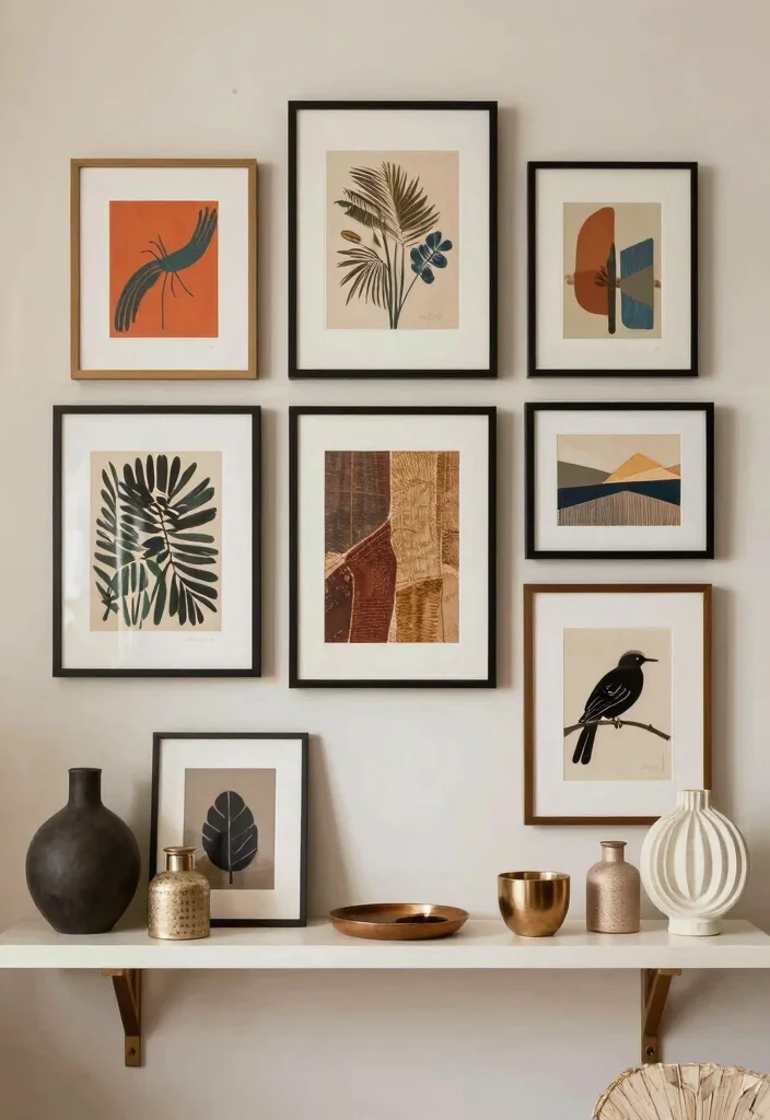 17 Shelf Decor Bedroom Ideas With Cozy Personality - 13. Layered Wall Art 1
