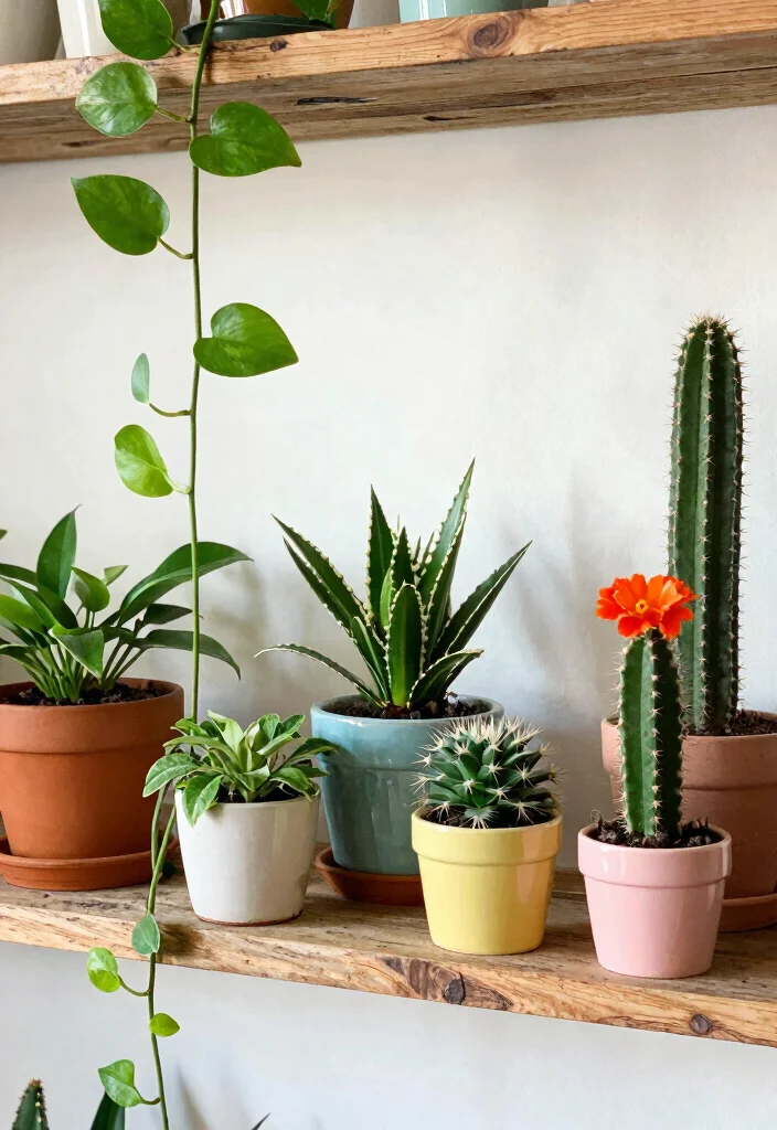 17 Shelf Decor Bedroom Ideas With Cozy Personality - 2. Playful Plants 1