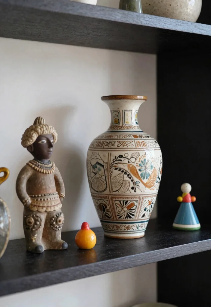 17 Shelf Decor Bedroom Ideas With Cozy Personality - 4. Unique Decorative Objects 1