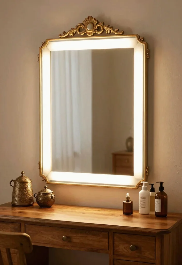 18 Antique Bathroom Mirror Ideas With Timeless Elegance - 17. Vintage Mirror with Lighting 1