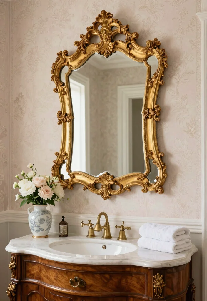 18 Antique Bathroom Mirror Ideas With Timeless Elegance - 4. Vintage Baroque Mirrors 1