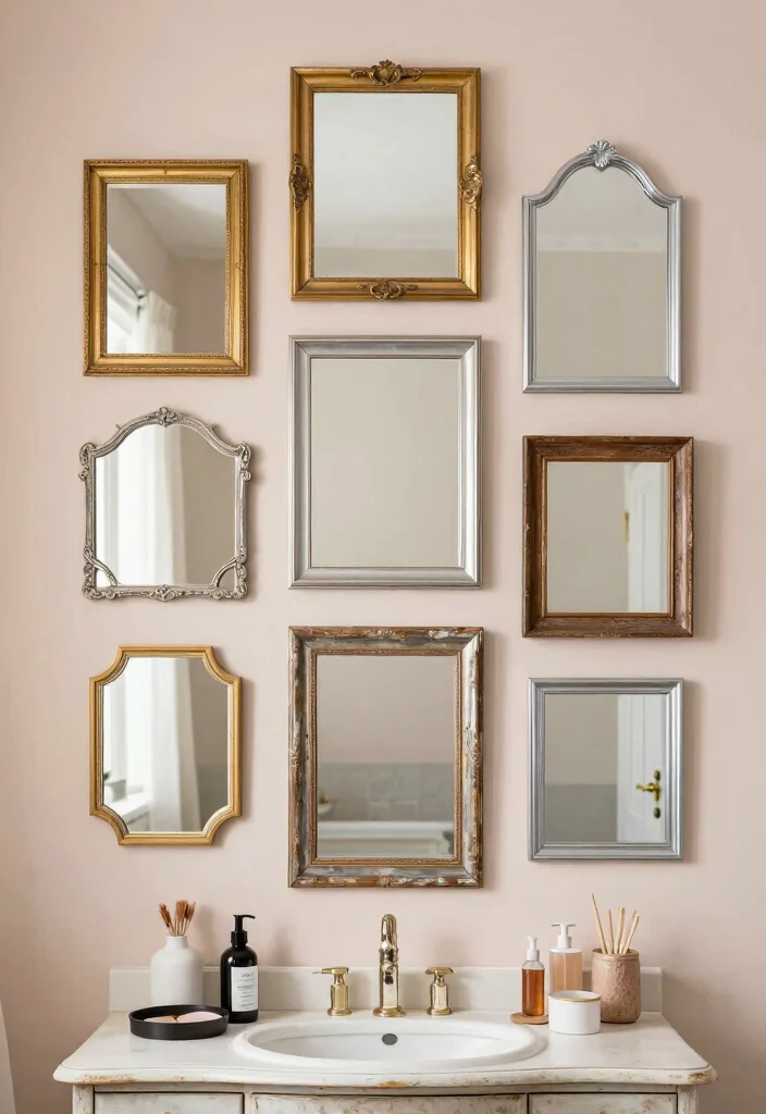18 Antique Bathroom Mirror Ideas With Timeless Elegance - 8. Framed Collage of Mirrors 1