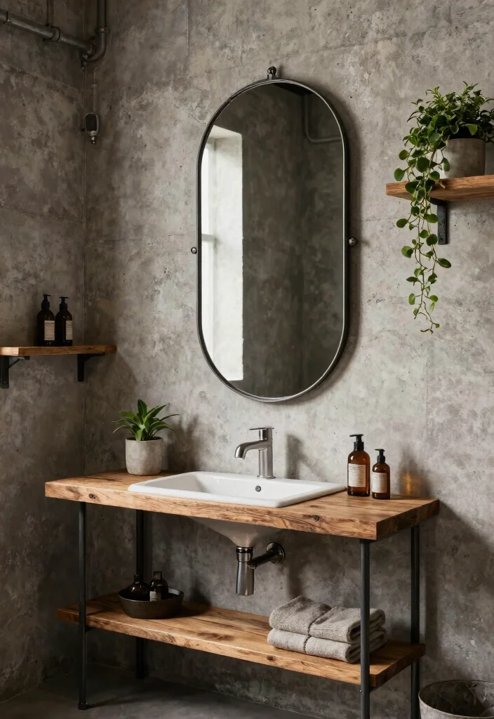 18 Oval Mirror Bathroom Ideas With Soft Elegant Curves - 11. Industrial Chic 1