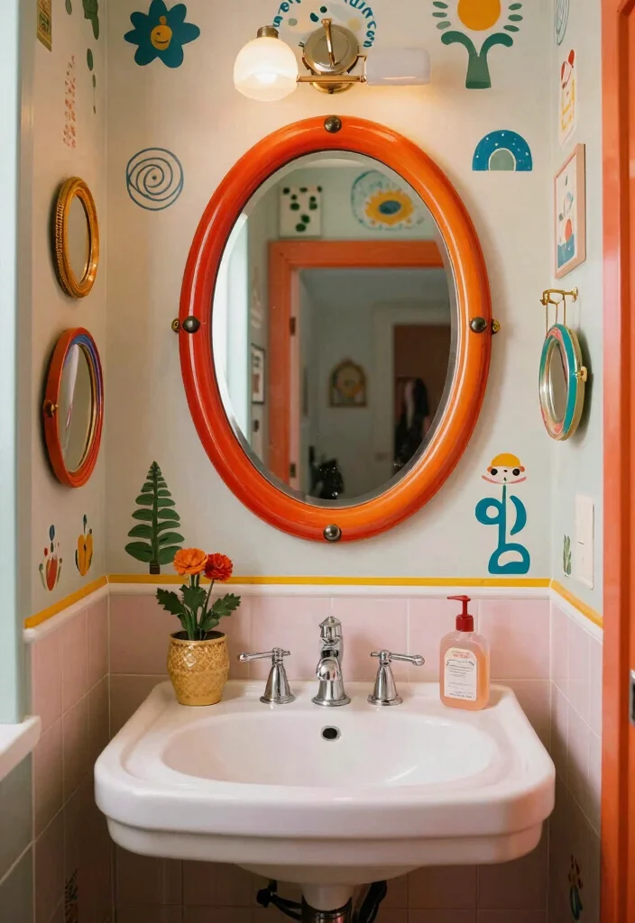 18 Oval Mirror Bathroom Ideas With Soft Elegant Curves - 13. Retro Revival 1
