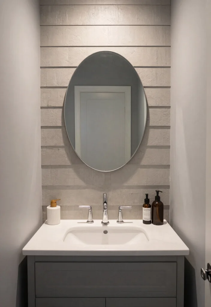 18 Oval Mirror Bathroom Ideas With Soft Elegant Curves - 16. Textured Walls 1