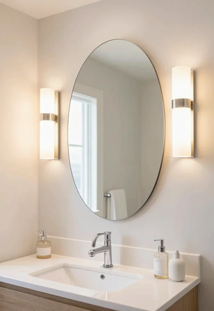 18 Oval Mirror Bathroom Ideas With Soft Elegant Curves - 17. Layered Lighting 1