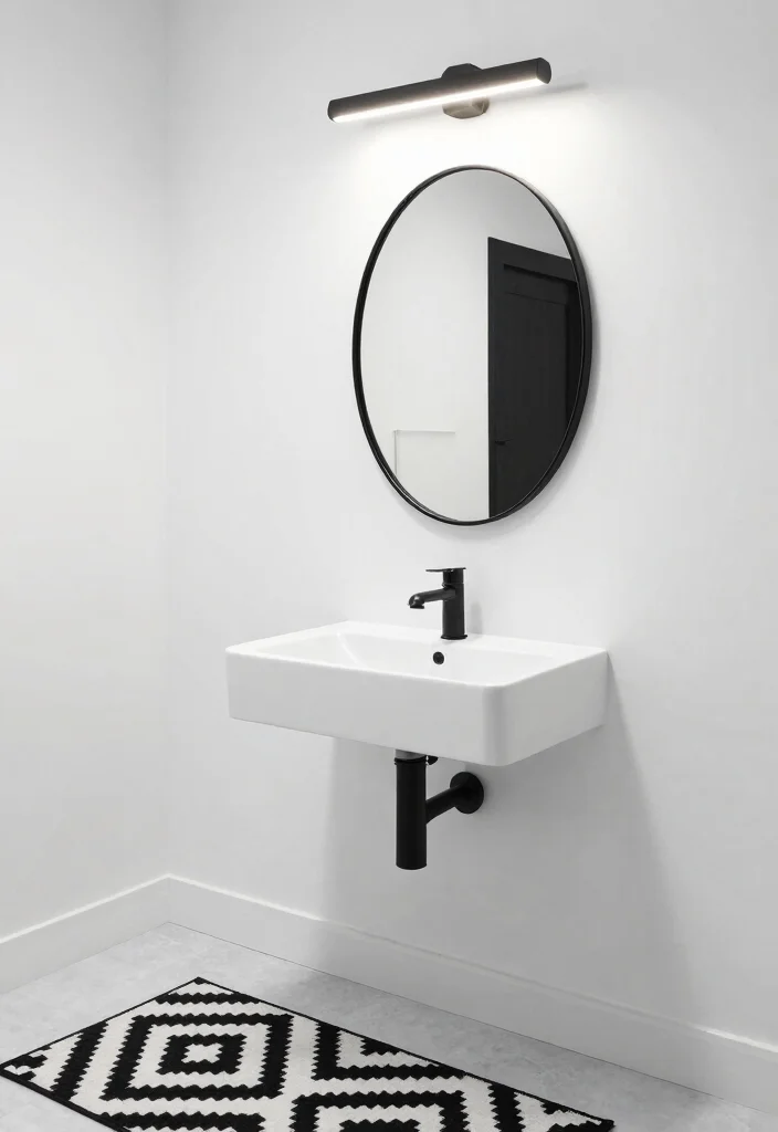 18 Oval Mirror Bathroom Ideas With Soft Elegant Curves - 3. Modern Black and White 1