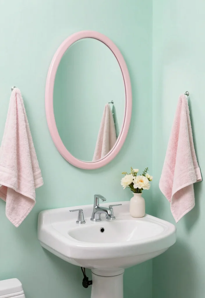 18 Oval Mirror Bathroom Ideas With Soft Elegant Curves - 6. Soft Pastels 1