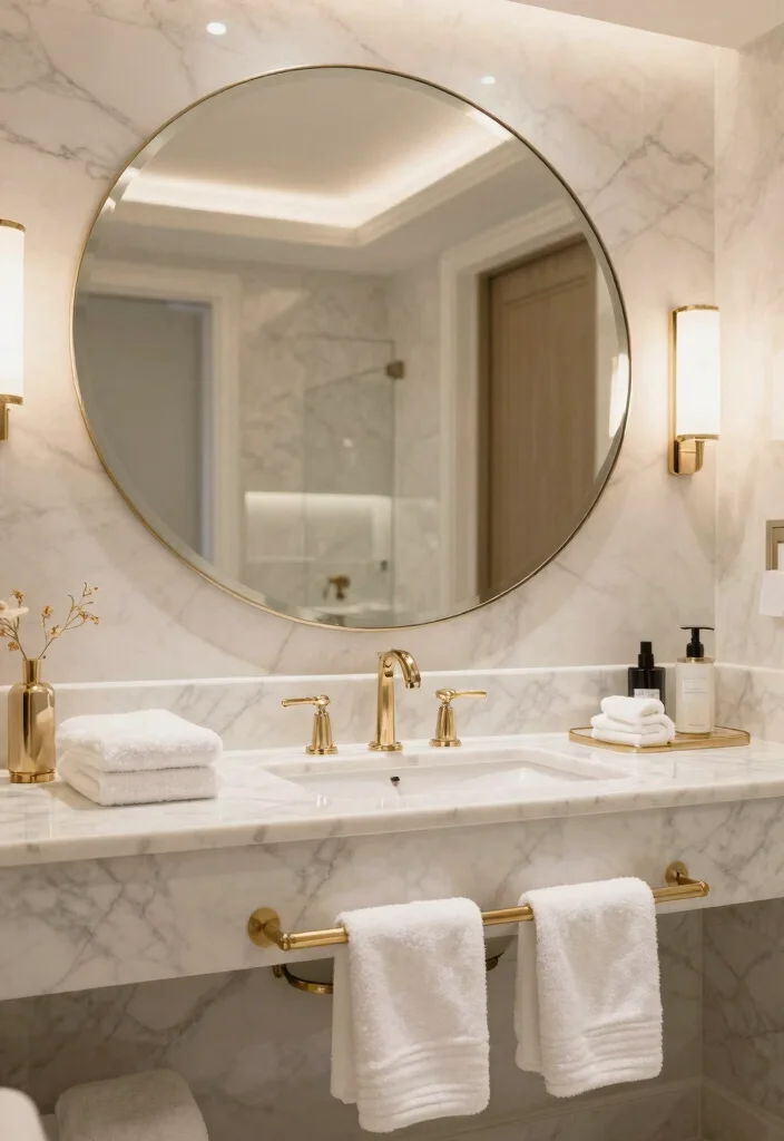 18 Oval Mirror Bathroom Ideas With Soft Elegant Curves - 9. Luxurious Marble 1