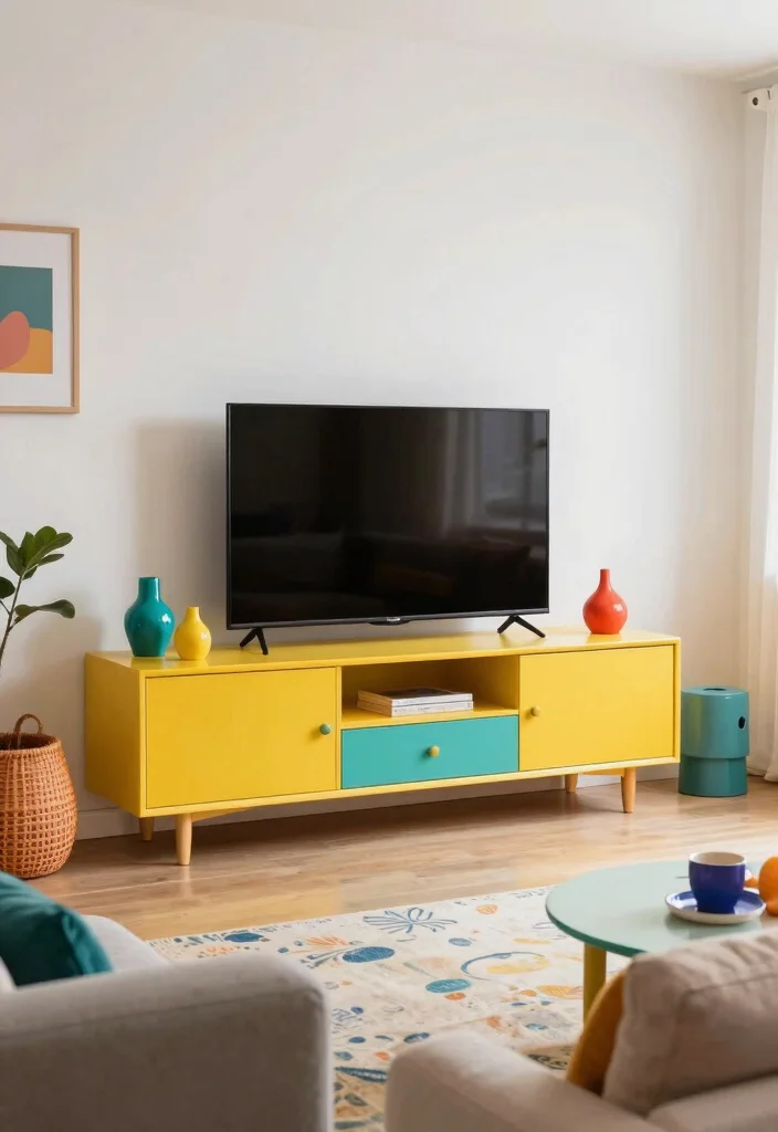 18 TV Unit Design Small Space Ideas That Maximize Style - 17. Creative Use of Color 1
