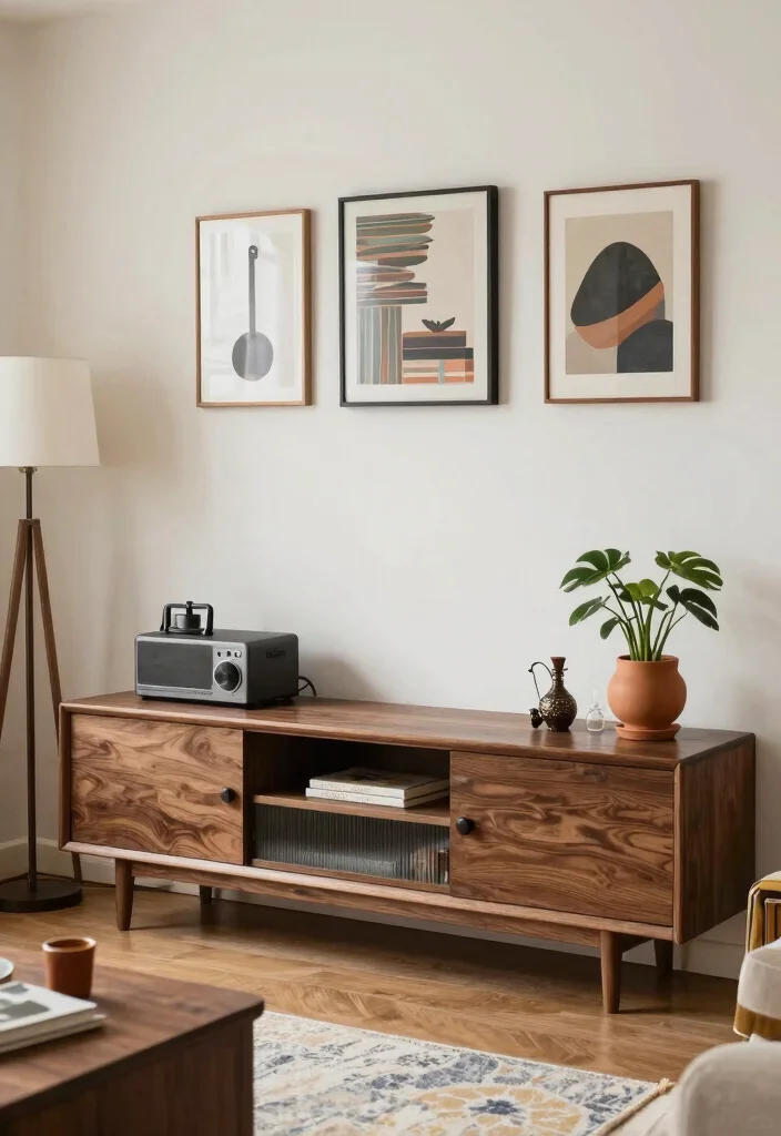 18 Wooden TV Stand Designs Ideas With Modern Rustic Appeal - 15. Eclectic Mix & Match 1