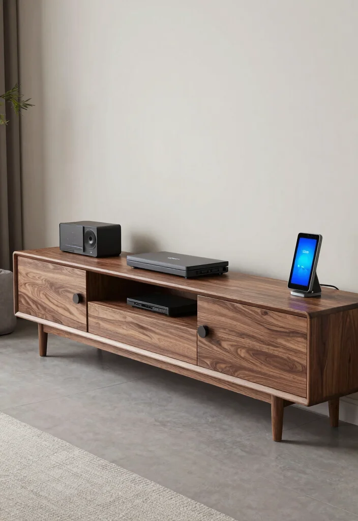 18 Wooden TV Stand Designs Ideas With Modern Rustic Appeal - 16. Smart Technology Integration 1