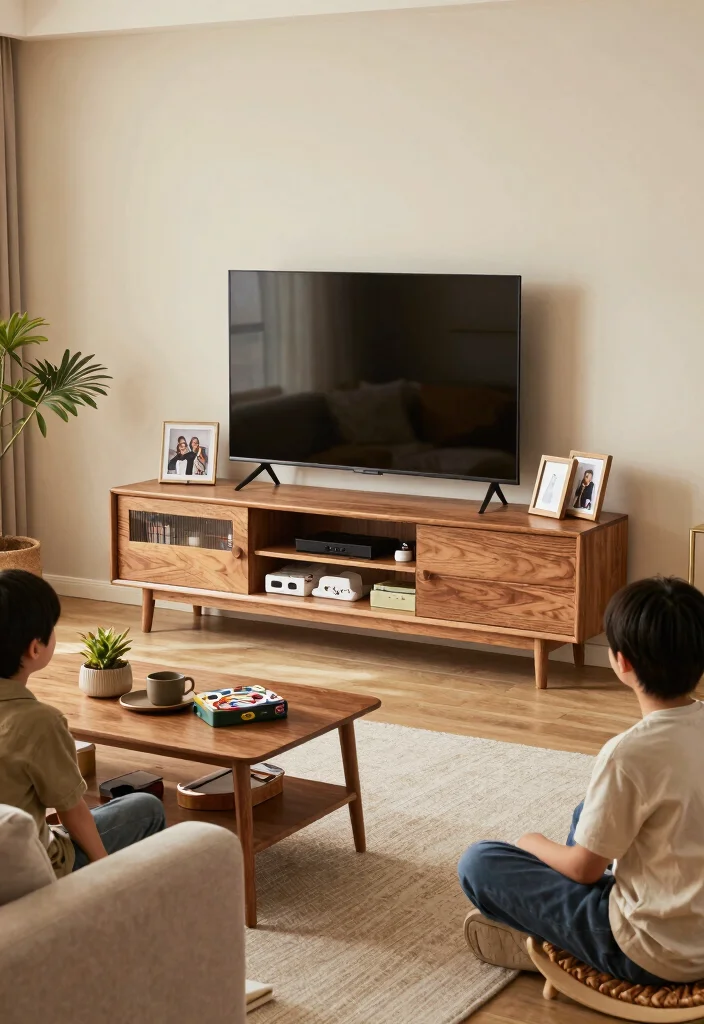 18 Wooden TV Stand Designs Ideas With Modern Rustic Appeal - 17. Warm Family Gathering Spot 1