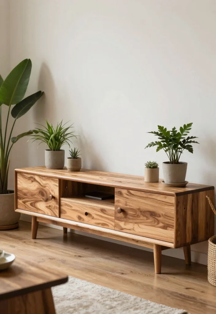 18 Wooden TV Stand Designs Ideas With Modern Rustic Appeal - 18. Nature-Inspired Designs 1