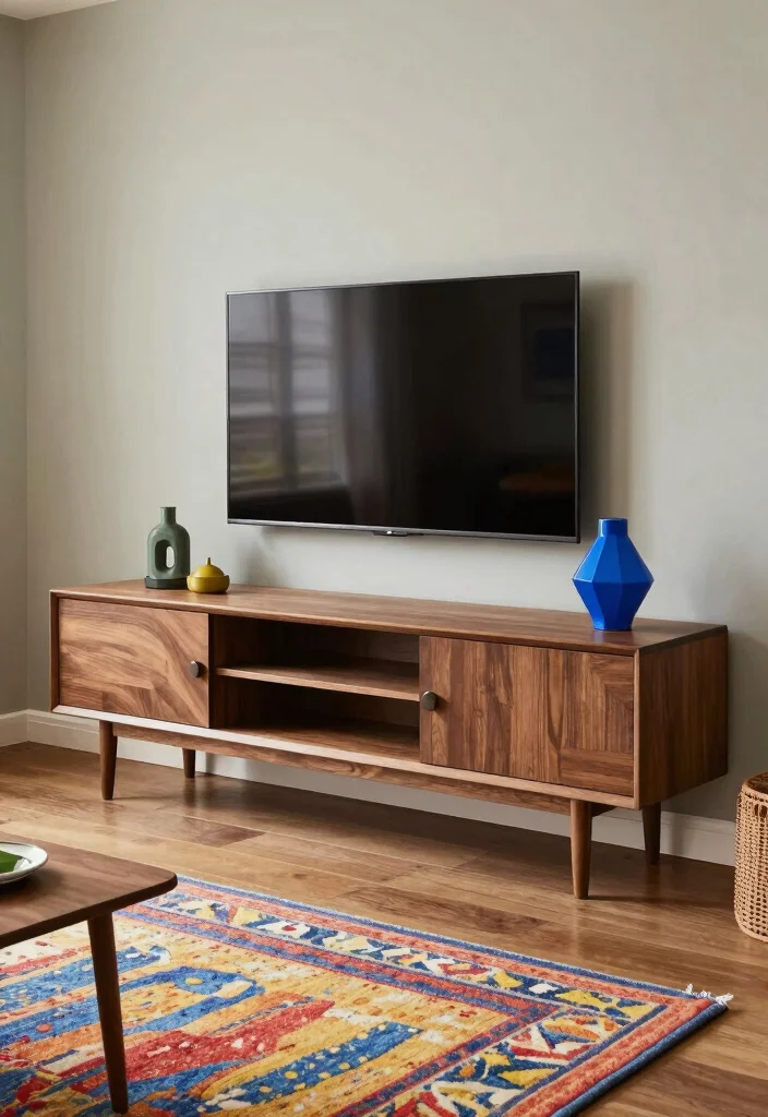 18 Wooden TV Stand Designs Ideas With Modern Rustic Appeal - 2. Mid-Century Modern Flair 1