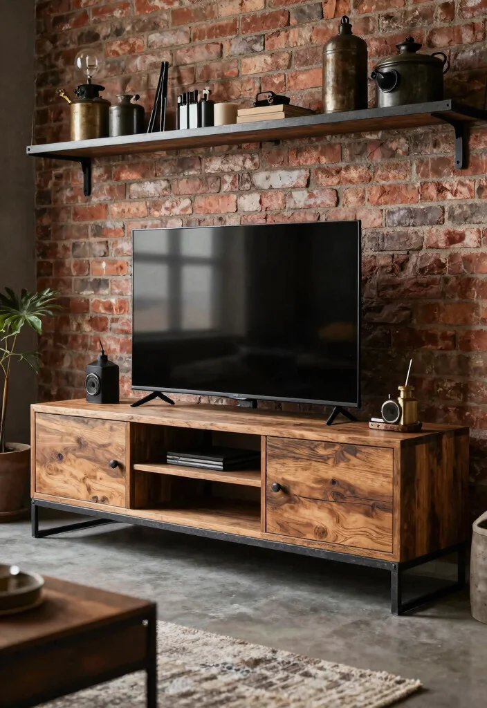 18 Wooden TV Stand Designs Ideas With Modern Rustic Appeal - 3. Industrial Chic Designs 1