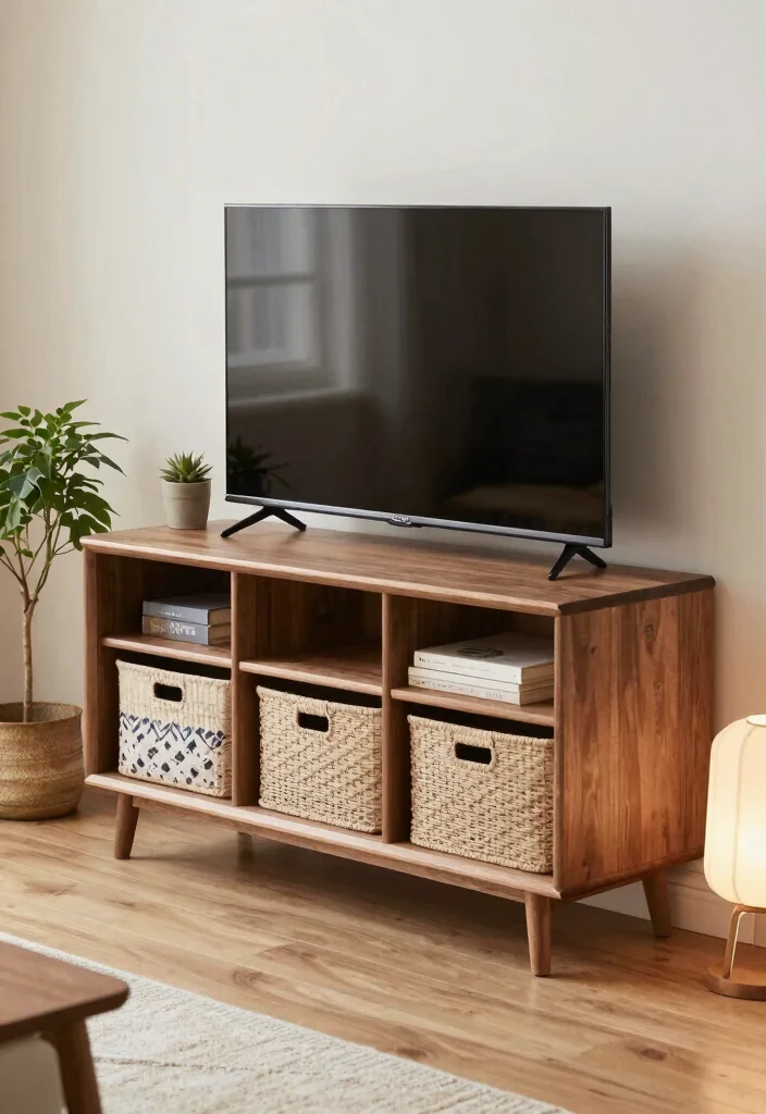 18 Wooden TV Stand Designs Ideas With Modern Rustic Appeal - 4. Compact and Functional 1