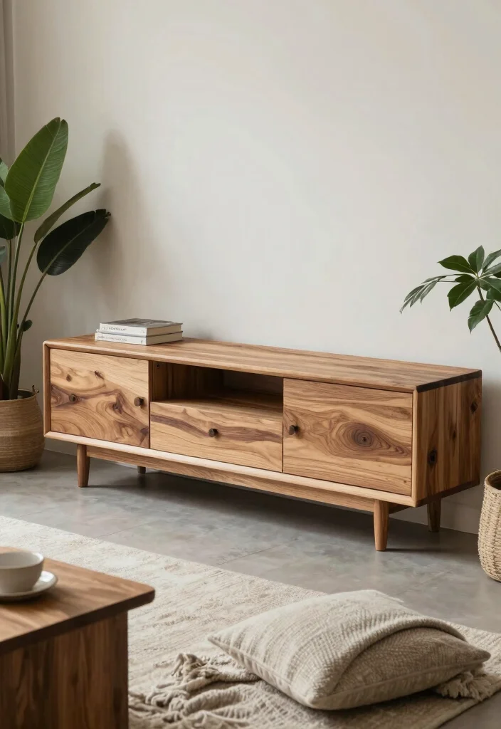 18 Wooden TV Stand Designs Ideas With Modern Rustic Appeal - 7. Naturally Finished Wood 1