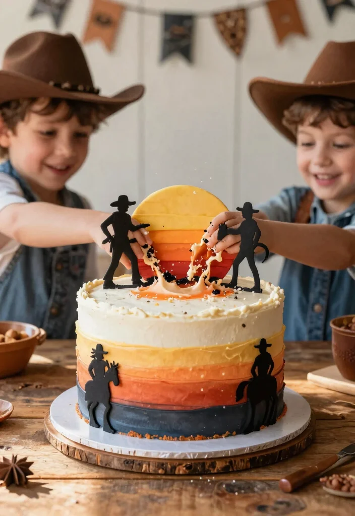 12 Cowboy Smash Cake Ideas That Hold Shape Through the Smash - 10. Western Sunset Cake 1
