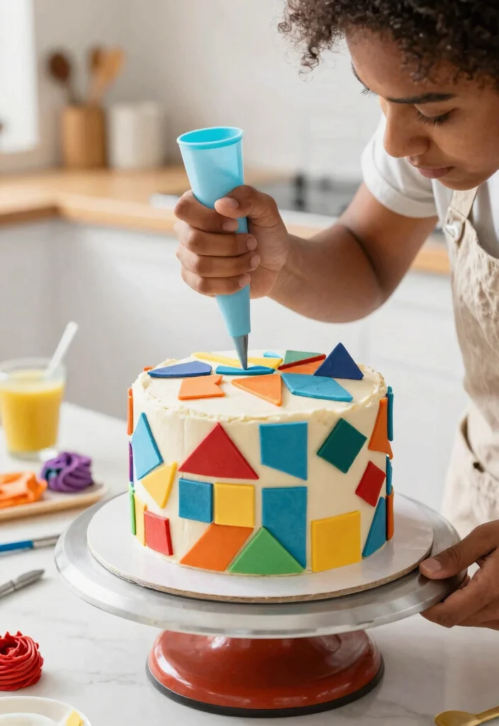 12 Korean Cake Decoration Ideas With Crisp Buttercream Lines for Beginners - 2. Geometric Patterns 1