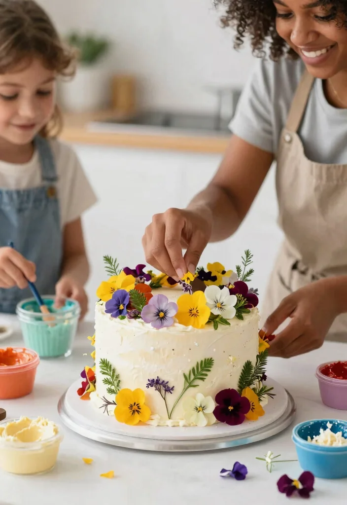 12 Korean Cake Decoration Ideas With Crisp Buttercream Lines for Beginners - 6. Edible Flowers and Herbs 1