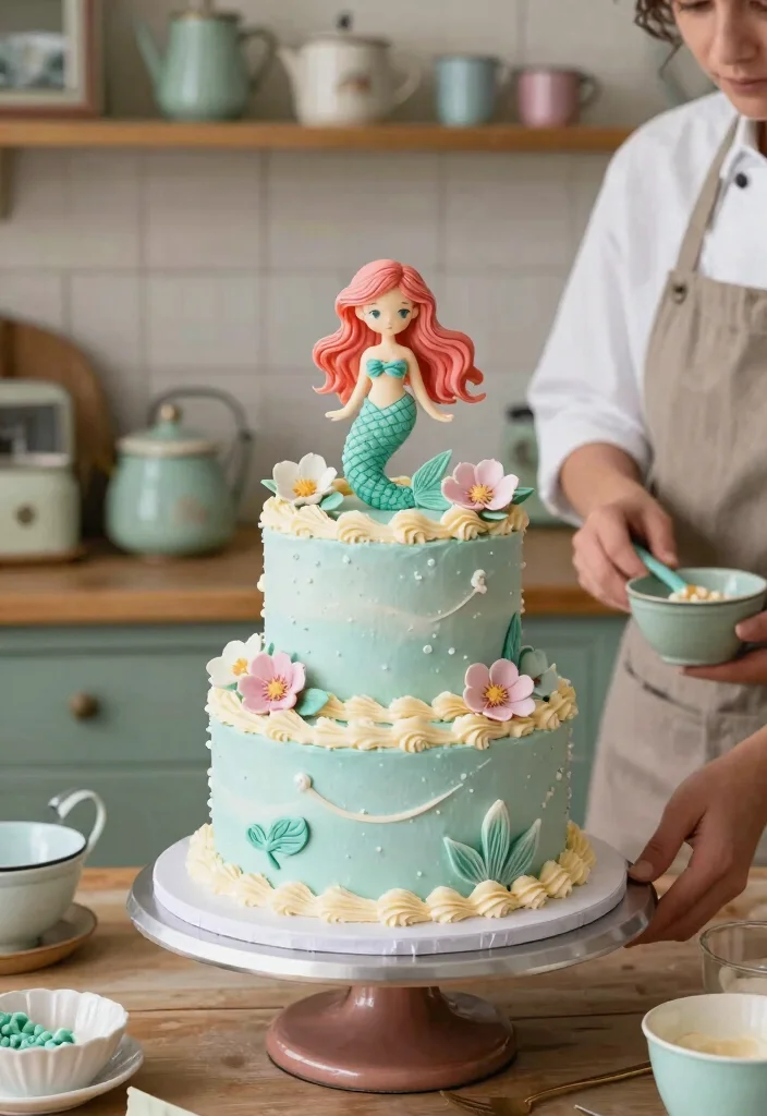 12 Mermaid Birthday Cake Ideas That Don't Collapse in Heat - 10. Vintage Mermaid Birthday Cake 1