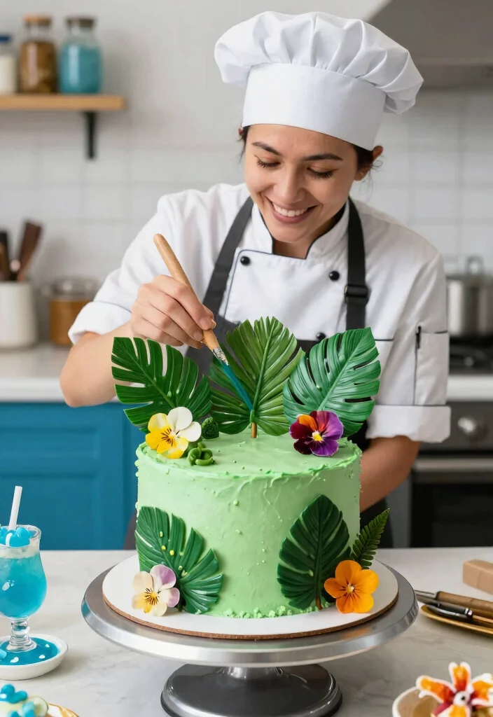 12 Mermaid Birthday Cake Ideas That Don't Collapse in Heat - 11. Tropical Palm Leaf Cake 1