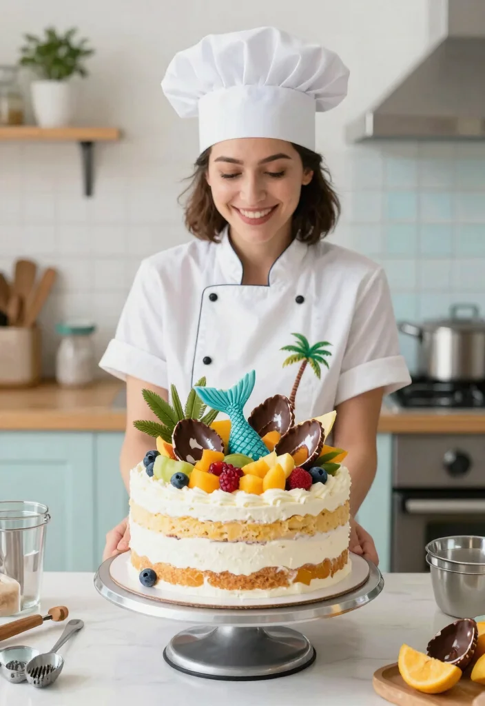 12 Mermaid Birthday Cake Ideas That Don't Collapse in Heat - 5. Tropical Fruit Mermaid Cake 1