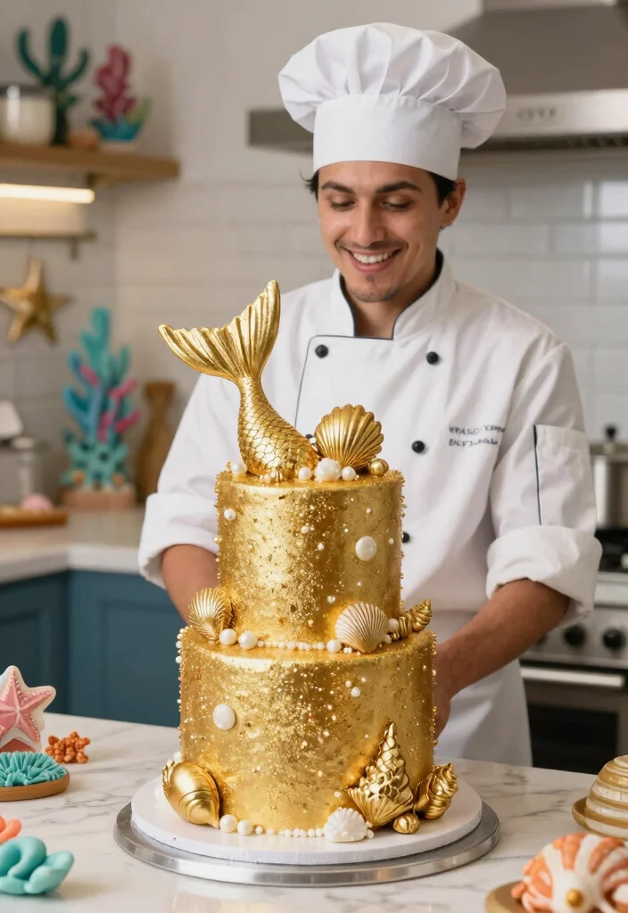 12 Mermaid Birthday Cake Ideas That Don't Collapse in Heat - 7. Gold Glitter Mermaid Cake 1