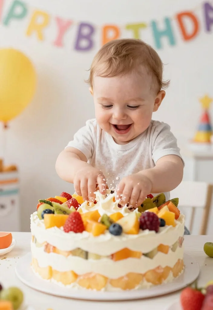 12 Simple First Birthday Cake Ideas Safe for Baby to Smash and Eat - 10. Fruit and Yogurt Cake 1