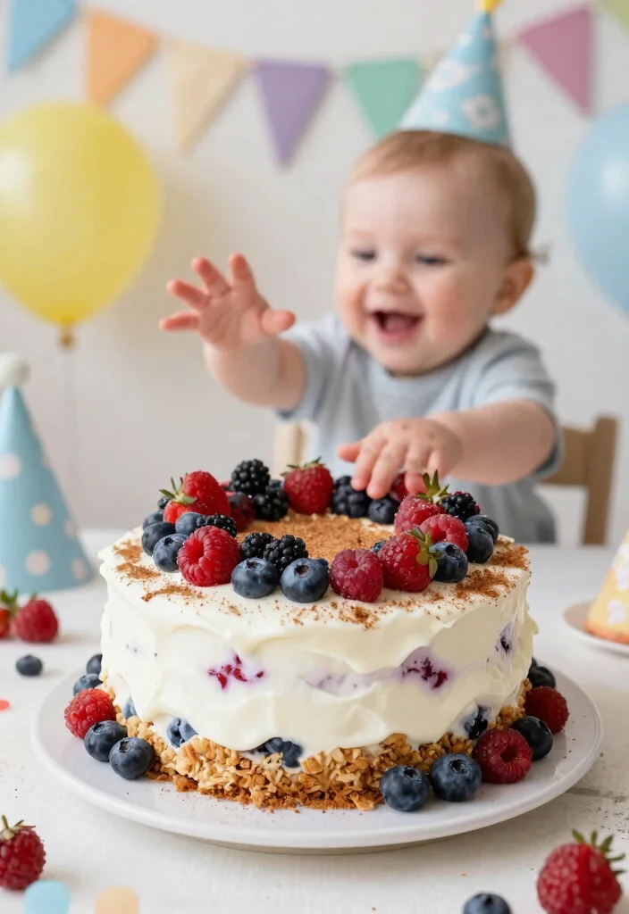 12 Simple First Birthday Cake Ideas Safe for Baby to Smash and Eat - 3. Yogurt and Berry Cake 1