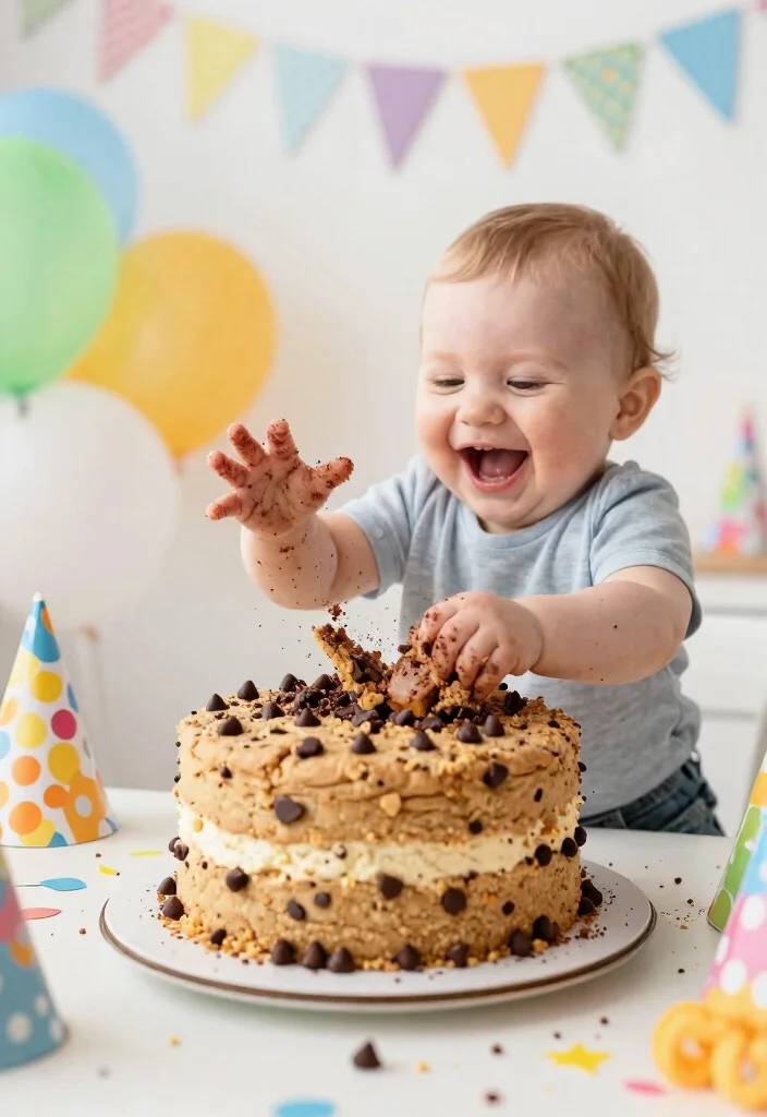 12 Simple First Birthday Cake Ideas Safe for Baby to Smash and Eat - 9. Chocolate Chip Cookie Cake 1