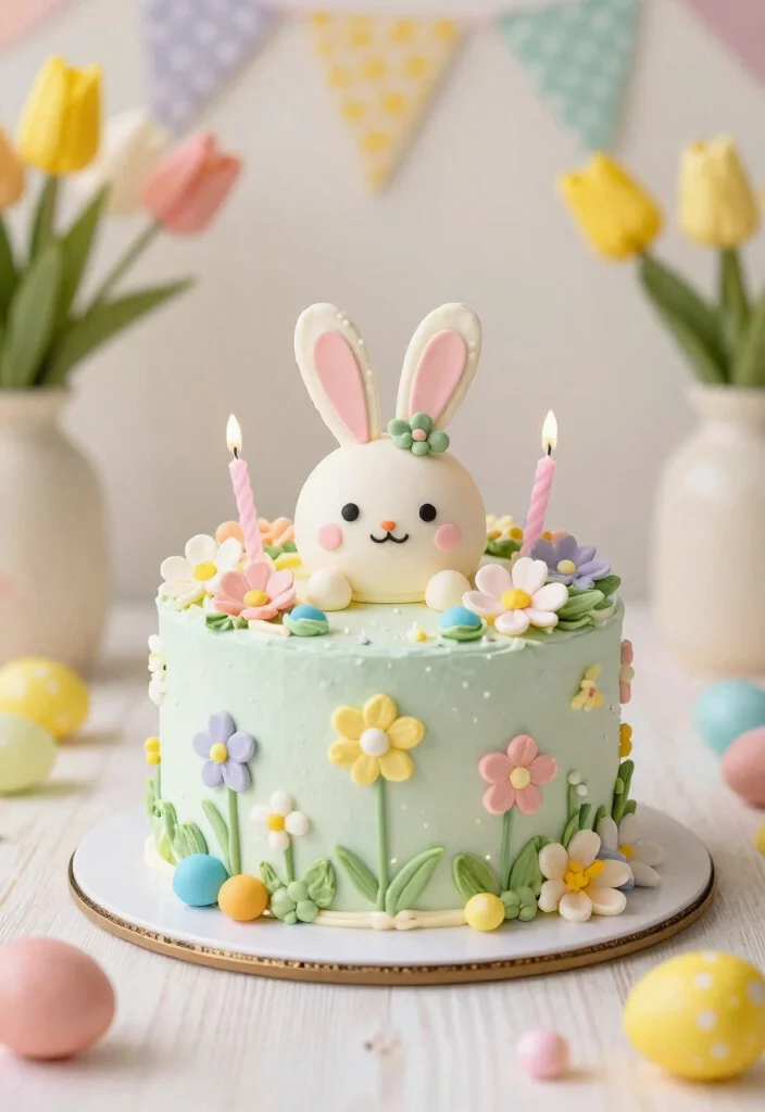 14 Candle Cake Concepts That Stay Stable When Lit - 10. Cute Bunny Candle Cake 1