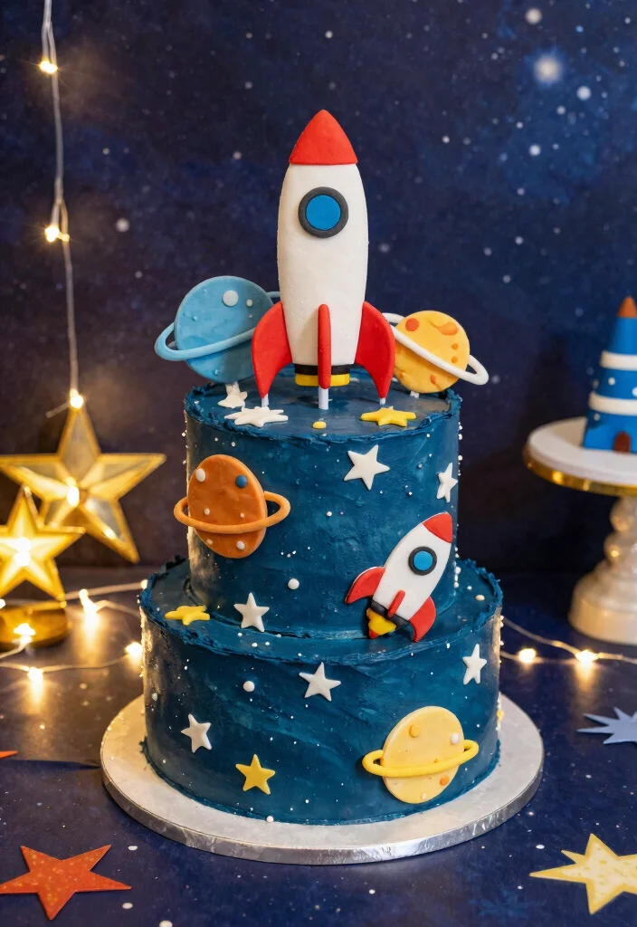 14 Candle Cake Concepts That Stay Stable When Lit - 11. Space Adventure Candle Cake 1