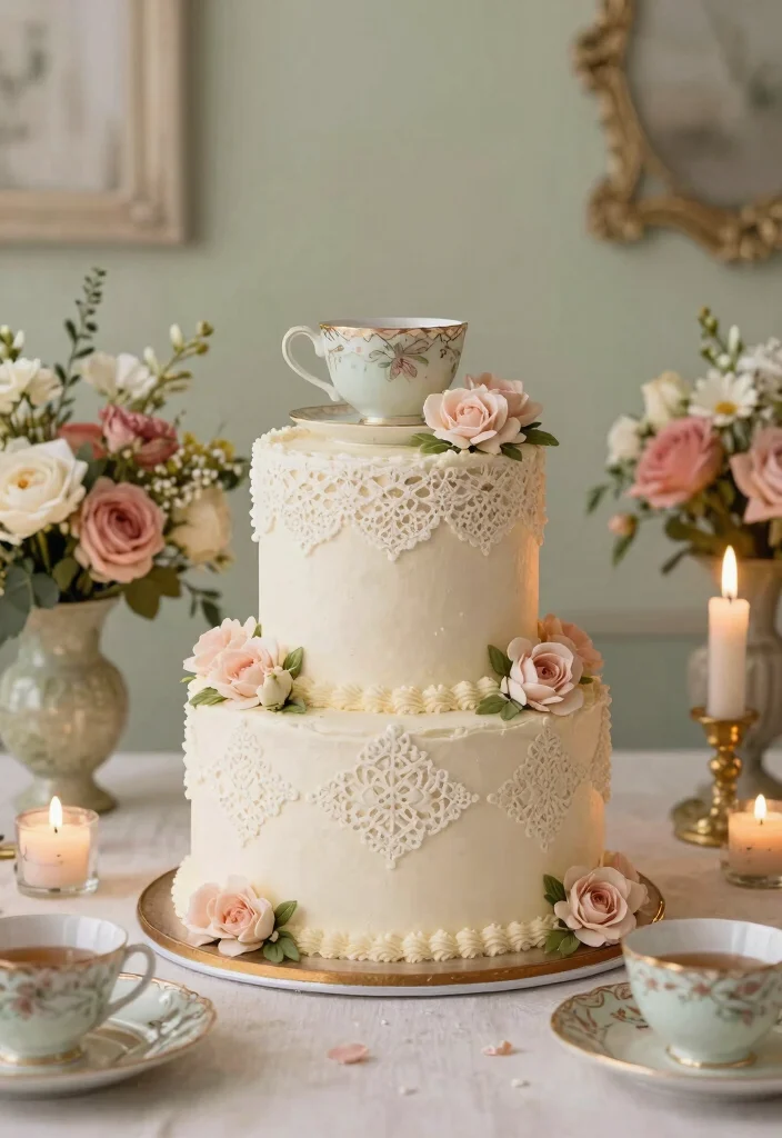 14 Candle Cake Concepts That Stay Stable When Lit - 13. Vintage Tea Party Candle Cake 1