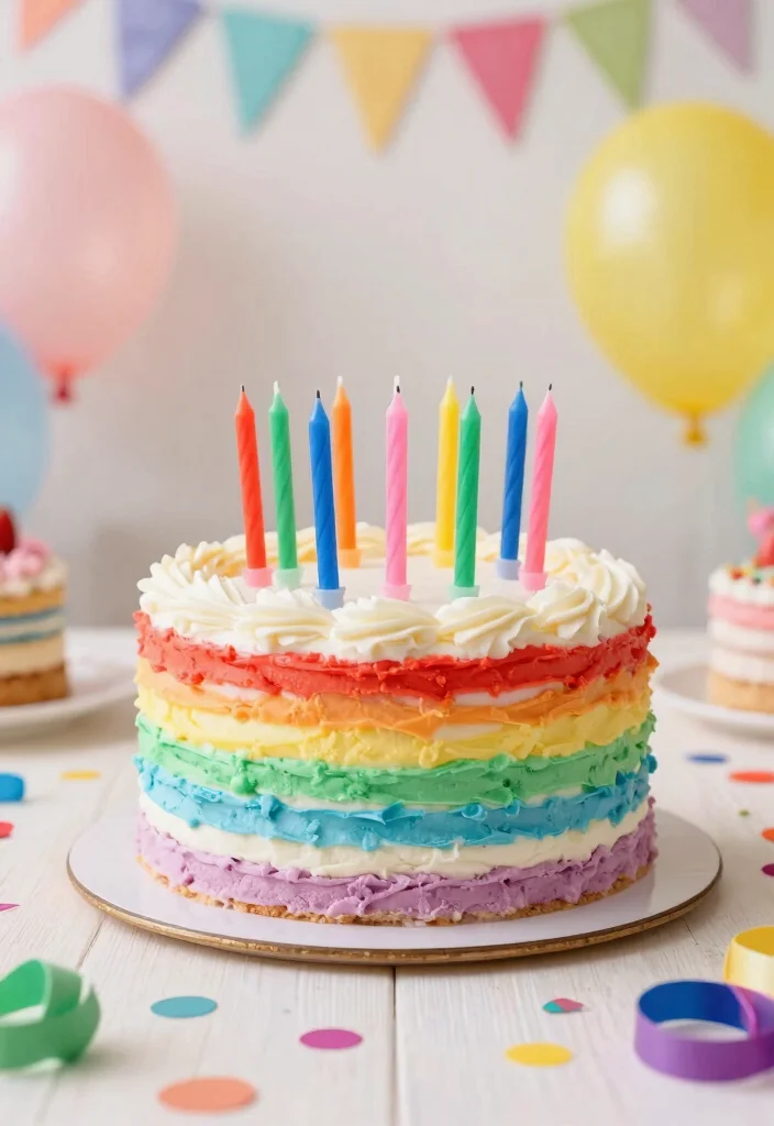 14 Candle Cake Concepts That Stay Stable When Lit - 7. Bright Rainbow Cake with Candles 1
