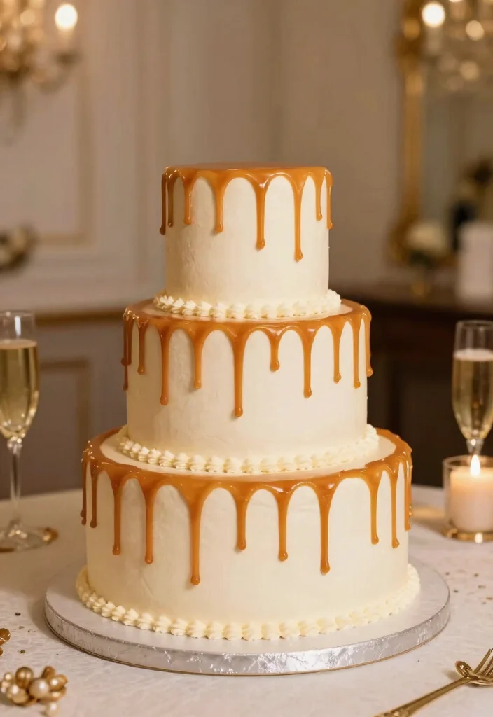 14 Champagne Wedding Cake Ideas With Tiers That Stack Secure - 13. Divine Caramel Drizzle 1