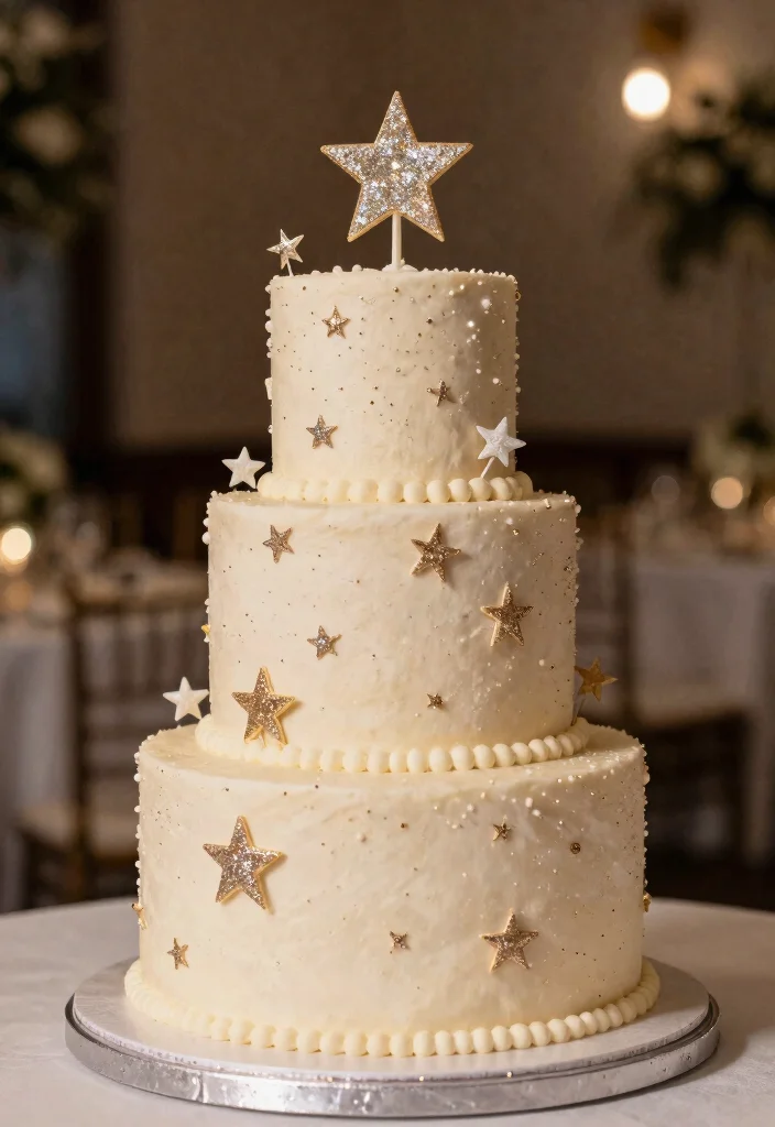 14 Champagne Wedding Cake Ideas With Tiers That Stack Secure - 14. Starry Night Celebration 1