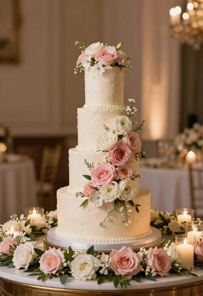14 Champagne Wedding Cake Ideas With Tiers That Stack Secure - 2. Floral Cascade Delight 1